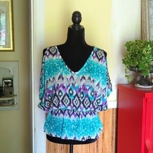 Dots Aqua and Violet Geometric Blouse